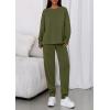 imagePRETTYGARDEN Womens 2 Piece Matching Lounge Sets 2025 Fall Long Sleeve Boatneck Sweatsuit Drawstring Sweatpants Pockets Army GreenMedium