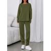 imagePRETTYGARDEN Womens 2 Piece Matching Lounge Sets 2025 Fall Long Sleeve Boatneck Sweatsuit Drawstring Sweatpants Pockets Army GreenMedium