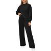 imagePRETTYGARDEN Womens 2 Piece Outfits 2025 Fall Long Sleeve Sweatshirt Wide Leg Pants Lounge Sets Winter Sweatsuits TracksuitBlack