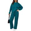 imagePRETTYGARDEN Womens 2 Piece Outfits 2025 Fall Long Sleeve Sweatshirt Wide Leg Pants Lounge Sets Winter Sweatsuits TracksuitBlue Green