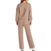 imagePRETTYGARDEN Womens 2 Piece Outfits 2025 Fall Long Sleeve Sweatshirt Wide Leg Pants Lounge Sets Winter Sweatsuits TracksuitKhaki
