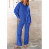 imagePRETTYGARDEN Womens 2 Piece Sets 2025 Fall Casual Textured Button Down Shirt Wide Leg Pants Outfits Loungewear TracksuitBlue