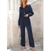 imagePRETTYGARDEN Womens 2 Piece Sets 2025 Fall Casual Textured Button Down Shirt Wide Leg Pants Outfits Loungewear TracksuitDark Blue