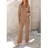 imagePRETTYGARDEN Womens 2 Piece Sets 2025 Fall Casual Textured Button Down Shirt Wide Leg Pants Outfits Loungewear TracksuitKhaki