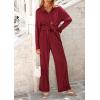 imagePRETTYGARDEN Womens 2 Piece Sets 2025 Fall Casual Textured Button Down Shirt Wide Leg Pants Outfits Loungewear TracksuitWine Red