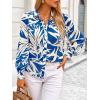 imagePRETTYGARDEN Womens Floral Blouses Dressy Casual V Neck Button Down Shirts Lantern Long Sleeve Boho Chiffon Fall Tops 2025Blue White