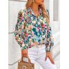 imagePRETTYGARDEN Womens Floral Blouses Dressy Casual V Neck Button Down Shirts Lantern Long Sleeve Boho Chiffon Fall Tops 2025Floral Blue Green