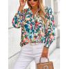 imagePRETTYGARDEN Womens Floral Blouses Dressy Casual V Neck Button Down Shirts Lantern Long Sleeve Boho Chiffon Fall Tops 2025Floral Blue Green