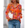 imagePRETTYGARDEN Womens Floral Blouses Dressy Casual V Neck Button Down Shirts Lantern Long Sleeve Boho Chiffon Fall Tops 2025Floral Orange Purple