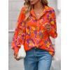 imagePRETTYGARDEN Womens Floral Blouses Dressy Casual V Neck Button Down Shirts Lantern Long Sleeve Boho Chiffon Fall Tops 2025Floral Orange Purple