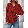 imagePRETTYGARDEN Womens Floral Blouses Dressy Casual V Neck Button Down Shirts Lantern Long Sleeve Boho Chiffon Fall Tops 2025Floral Red