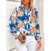 imagePRETTYGARDEN Womens Floral Blouses Dressy Casual V Neck Button Down Shirts Lantern Long Sleeve Boho Chiffon Fall Tops 2025Floral White Blue