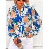 imagePRETTYGARDEN Womens Floral Blouses Dressy Casual V Neck Button Down Shirts Lantern Long Sleeve Boho Chiffon Fall Tops 2025Floral White Blue