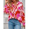 imagePRETTYGARDEN Womens Floral Blouses Dressy Casual V Neck Button Down Shirts Lantern Long Sleeve Boho Chiffon Fall Tops 2025Floral White Rose Red