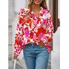 imagePRETTYGARDEN Womens Floral Blouses Dressy Casual V Neck Button Down Shirts Lantern Long Sleeve Boho Chiffon Fall Tops 2025Floral White Rose Red