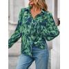 imagePRETTYGARDEN Womens Floral Blouses Dressy Casual V Neck Button Down Shirts Lantern Long Sleeve Boho Chiffon Fall Tops 2025Green