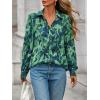imagePRETTYGARDEN Womens Floral Blouses Dressy Casual V Neck Button Down Shirts Lantern Long Sleeve Boho Chiffon Fall Tops 2025Green