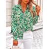 imagePRETTYGARDEN Womens Floral Blouses Dressy Casual V Neck Button Down Shirts Lantern Long Sleeve Boho Chiffon Fall Tops 2025Green Floral