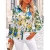 imagePRETTYGARDEN Womens Floral Blouses Dressy Casual V Neck Button Down Shirts Lantern Long Sleeve Boho Chiffon Fall Tops 2025Laurel Green