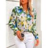 imagePRETTYGARDEN Womens Floral Blouses Dressy Casual V Neck Button Down Shirts Lantern Long Sleeve Boho Chiffon Fall Tops 2025Laurel Green