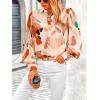 imagePRETTYGARDEN Womens Floral Blouses Dressy Casual V Neck Button Down Shirts Lantern Long Sleeve Boho Chiffon Fall Tops 2025Orange Watercolour