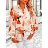 imagePRETTYGARDEN Womens Floral Blouses Dressy Casual V Neck Button Down Shirts Lantern Long Sleeve Boho Chiffon Fall Tops 2025Orange Watercolour