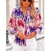 imagePRETTYGARDEN Womens Floral Blouses Dressy Casual V Neck Button Down Shirts Lantern Long Sleeve Boho Chiffon Fall Tops 2025Purple Red Floral