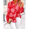 imagePRETTYGARDEN Womens Floral Blouses Dressy Casual V Neck Button Down Shirts Lantern Long Sleeve Boho Chiffon Fall Tops 2025Red