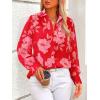 imagePRETTYGARDEN Womens Floral Blouses Dressy Casual V Neck Button Down Shirts Lantern Long Sleeve Boho Chiffon Fall Tops 2025Red