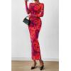 imagePRETTYGARDEN Womens Long Sleeve Bodycon Dresses 2025 Fall Sexy Floral Mesh Slit Ruched Tight Maxi Wedding Guest DressPurple Orange