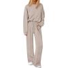 imagePRETTYGARDEN 2 Piece Sets For Women Fall Trendy Long Sleeve Sweatshirt Wide Leg Pants Loungewear Set Matching SweatsuitApricot