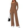 imagePRETTYGARDEN Fall Two Piece Sets For Women 2025 Off Shoulder Tops Long Pants Knit Matching Lounge Set Airport Travel OutfitsBrown