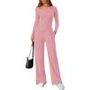 imagePRETTYGARDEN Fall Two Piece Sets For Women 2025 Off Shoulder Tops Long Pants Knit Matching Lounge Set Airport Travel OutfitsPink