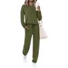 imagePRETTYGARDEN Womens 2 Piece Matching Lounge Sets 2025 Fall Long Sleeve Boatneck Sweatsuit Drawstring Sweatpants Pockets Army GreenMedium