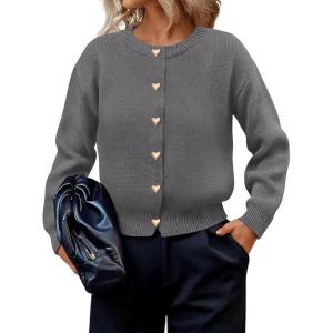 imagePRETTYGARDEN Cardigan Sweaters for Women Trendy Long Sleeve Open Front Button Down Jacket 2025 Fall Clothes Winter CoatsGrey