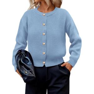 imagePRETTYGARDEN Cardigan Sweaters for Women Trendy Long Sleeve Open Front Button Down Jacket 2025 Fall Clothes Winter CoatsLight Blue