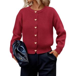 imagePRETTYGARDEN Cardigan Sweaters for Women Trendy Long Sleeve Open Front Button Down Jacket 2025 Fall Clothes Winter CoatsRed
