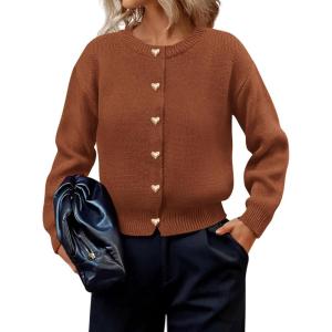 imagePRETTYGARDEN Cardigan Sweaters for Women Trendy Long Sleeve Open Front Button Down Jacket 2025 Fall Clothes Winter CoatsRed Brown