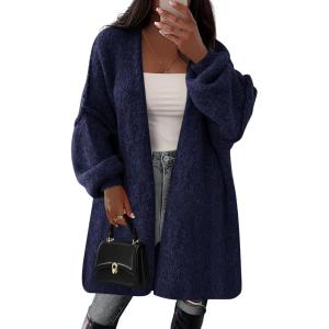 imagePRETTYGARDEN Long Cardigan Sweaters for Women Trendy Fall 2025 Oversized Knit Sweater Jacket Coats Winter Fashion ClothingDark Royal Blue