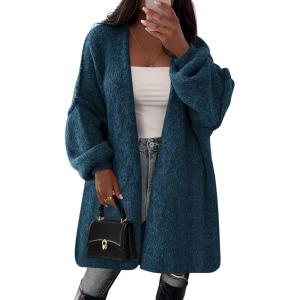 imagePRETTYGARDEN Long Cardigan Sweaters for Women Trendy Fall 2025 Oversized Knit Sweater Jacket Coats Winter Fashion ClothingHaze Blue
