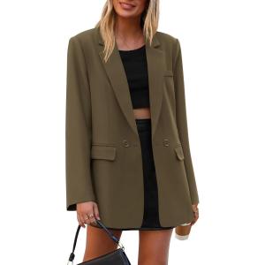 imagePRETTYGARDEN Fall 2025 Blazers for Women Business Casual Long Sleeve Lapel Pockets Dressy Suit Jackets Work Office ClothesArmy Green