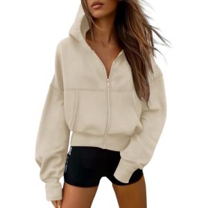 imagePRETTYGARDEN Womens Zip Up Y2K Hoodies 2025 Fall Fashion Long Sleeve Hooded Fleece Sweatshirts Casual Jacket Winter ClothesBeige