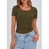 imagePRETTYGARDEN Womens 2025 Fall Summer Short Sleeve Tops Ribbed Henley Button Slim Fit Basic Casual T Shirts Blouse ClothingArmy Green