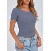 imagePRETTYGARDEN Womens 2025 Fall Summer Short Sleeve Tops Ribbed Henley Button Slim Fit Basic Casual T Shirts Blouse ClothingBlue Grey