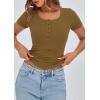 imagePRETTYGARDEN Womens 2025 Fall Summer Short Sleeve Tops Ribbed Henley Button Slim Fit Basic Casual T Shirts Blouse ClothingBrown Camel