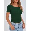 imagePRETTYGARDEN Womens 2025 Fall Summer Short Sleeve Tops Ribbed Henley Button Slim Fit Basic Casual T Shirts Blouse ClothingDark Green