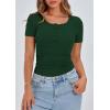imagePRETTYGARDEN Womens 2025 Fall Summer Short Sleeve Tops Ribbed Henley Button Slim Fit Basic Casual T Shirts Blouse ClothingDark Green
