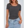 imagePRETTYGARDEN Womens 2025 Fall Summer Short Sleeve Tops Ribbed Henley Button Slim Fit Basic Casual T Shirts Blouse ClothingDark Grey