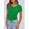 imagePRETTYGARDEN Womens 2025 Fall Summer Short Sleeve Tops Ribbed Henley Button Slim Fit Basic Casual T Shirts Blouse ClothingGreen