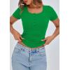imagePRETTYGARDEN Womens 2025 Fall Summer Short Sleeve Tops Ribbed Henley Button Slim Fit Basic Casual T Shirts Blouse ClothingGreen